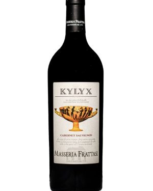 Cabernet Sauvignon in purezza - sulla cui etichetta è raffigurata una kylyx, una coppa da vino in ceramica